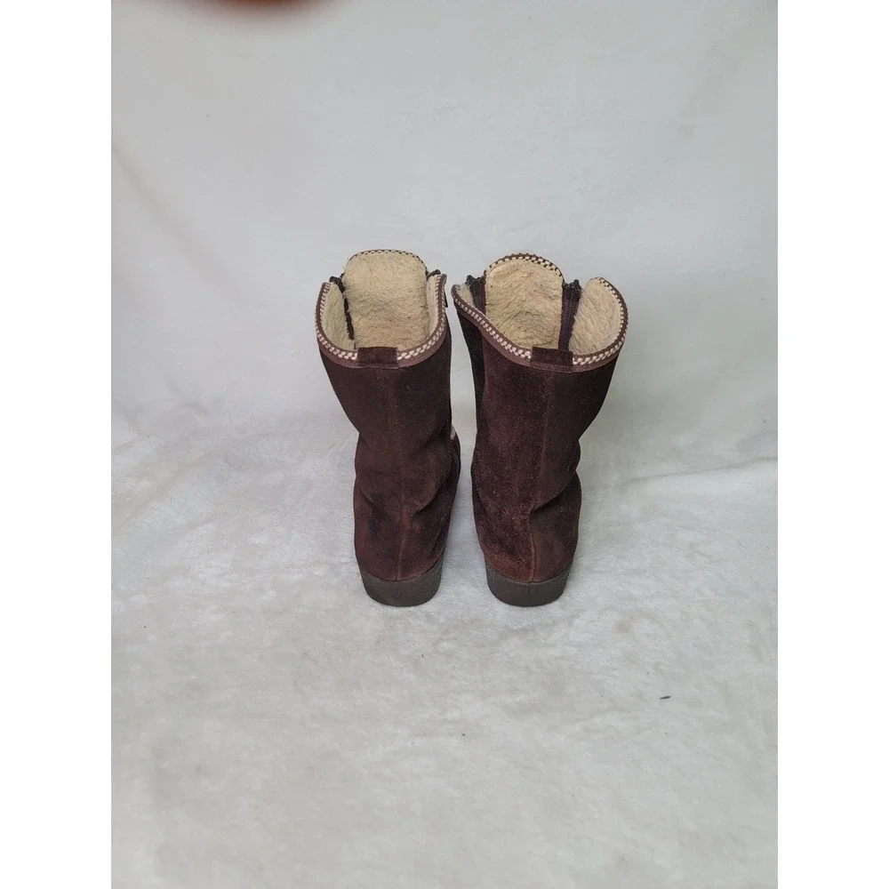 Vtg 70s Ski-Lounger Brown Suede Faux Fur Apres Ski Boots Italian Size 8 Cabin